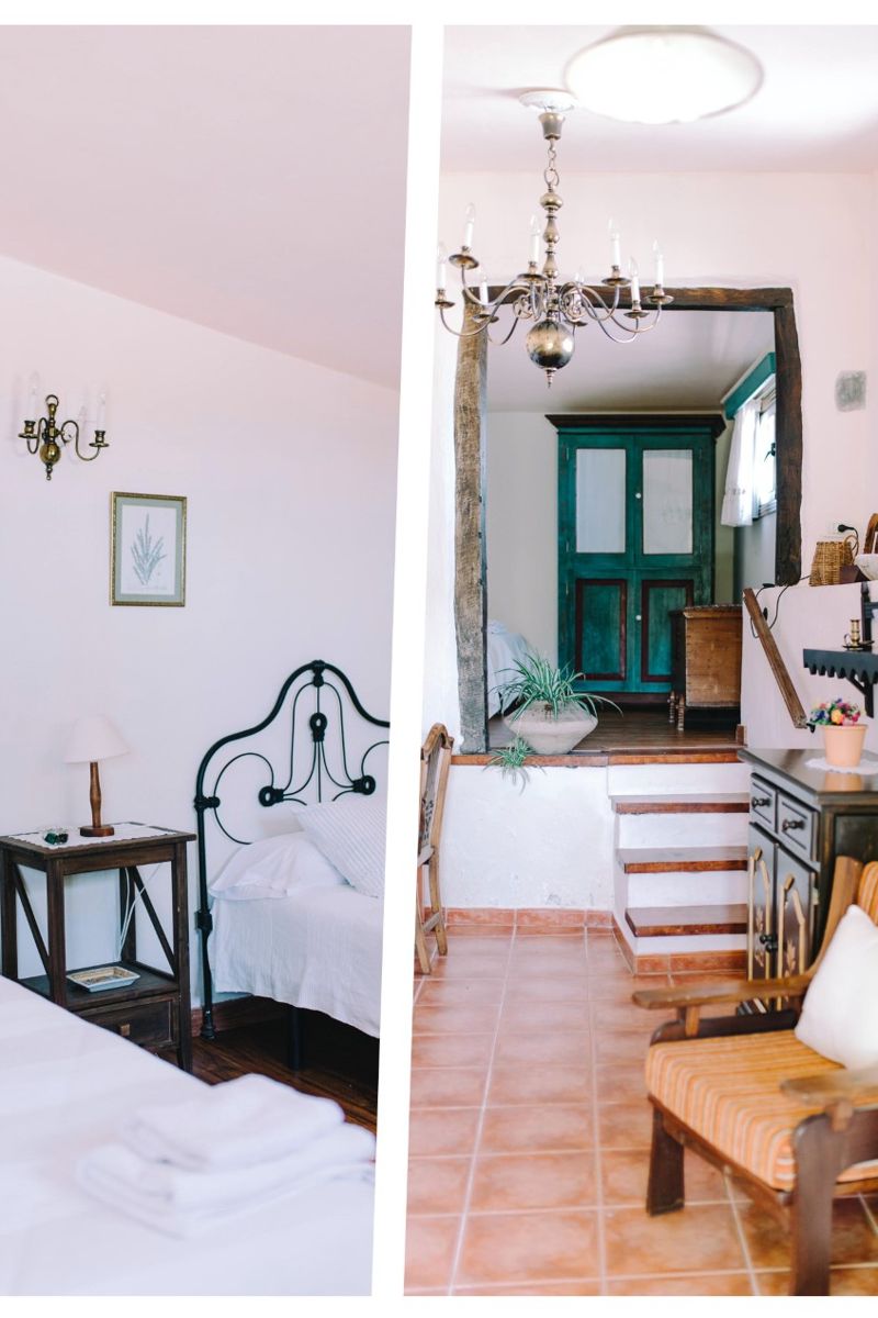Chambre avec lit, lampe, armoire et chaise en bois à Tenerife.