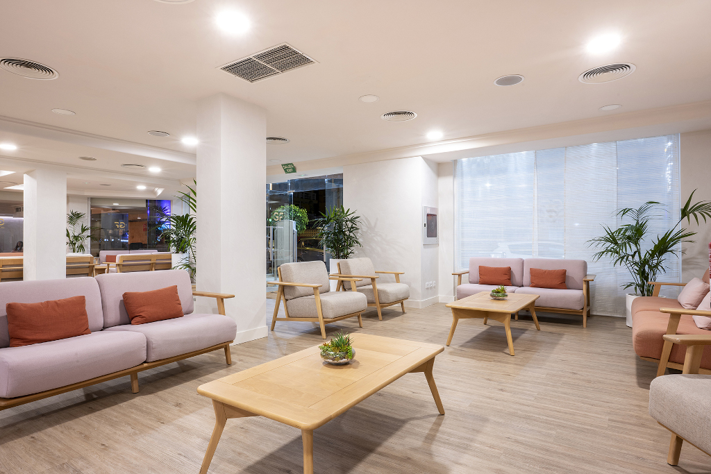 Salon avec canapés et plantes à Tenerife.