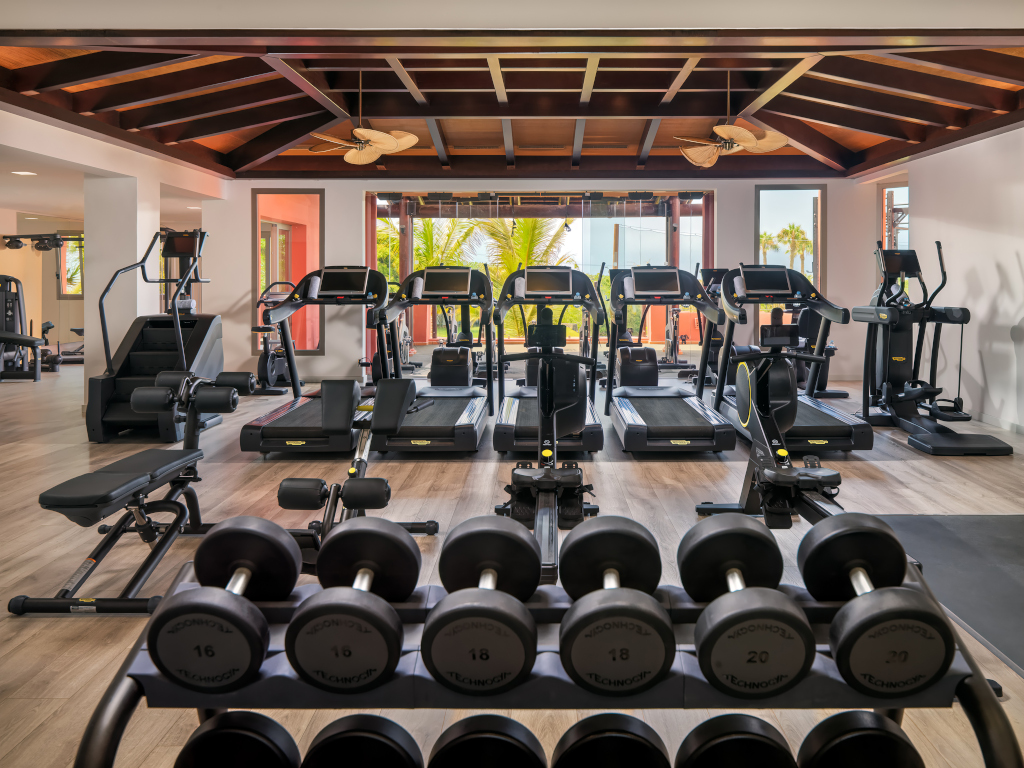Salle de sport avec équipements de fitness et haltères à Tenerife.