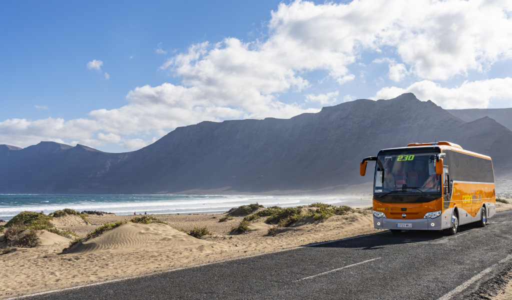 La ligne de bus 230 circule sur une route côtière à Tenerife.