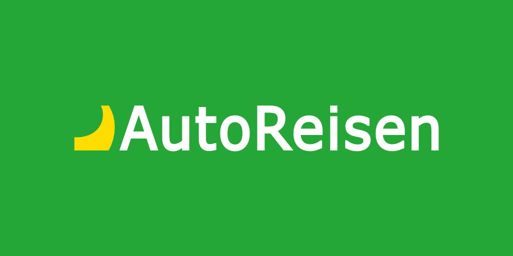 AutoReisen sur fond vert avec logo jaune.