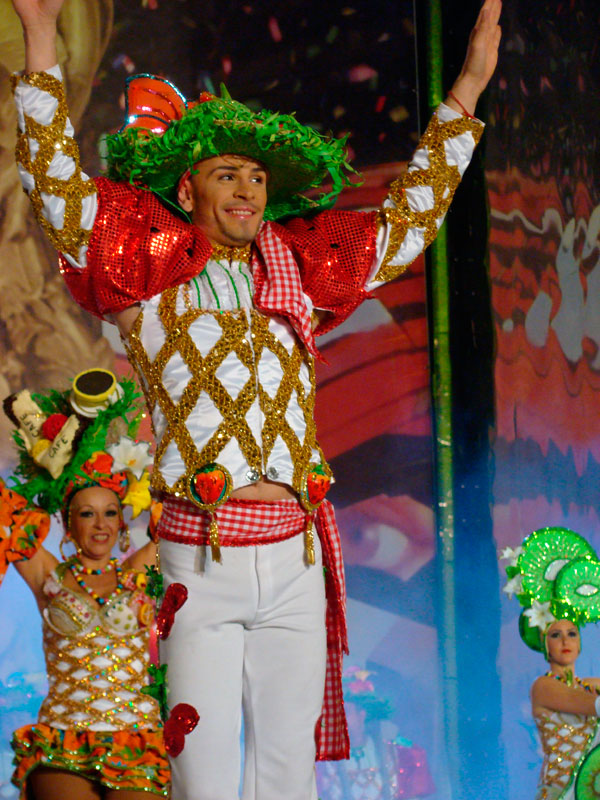 Danseuse en costume festif au Carnaval de Santa Cruz de Tenerife.