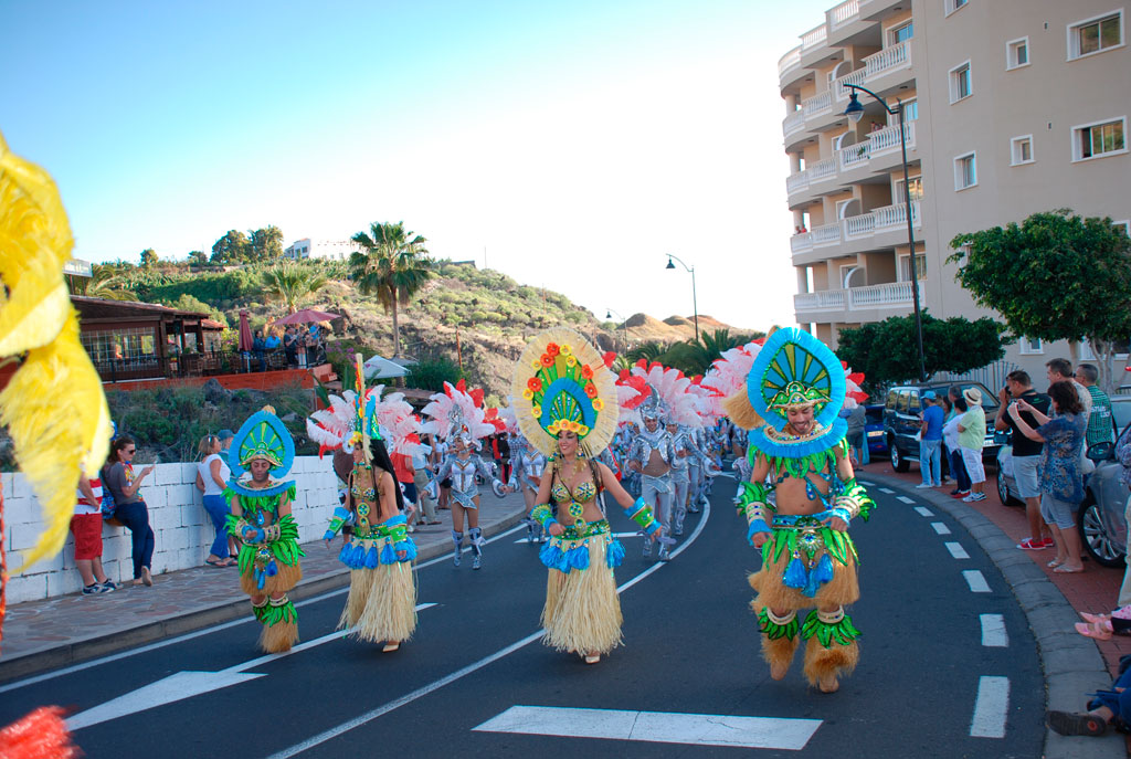 Des personnes en costumes colorés défilent pendant le carnaval à Santa Cruz de Tenerife.