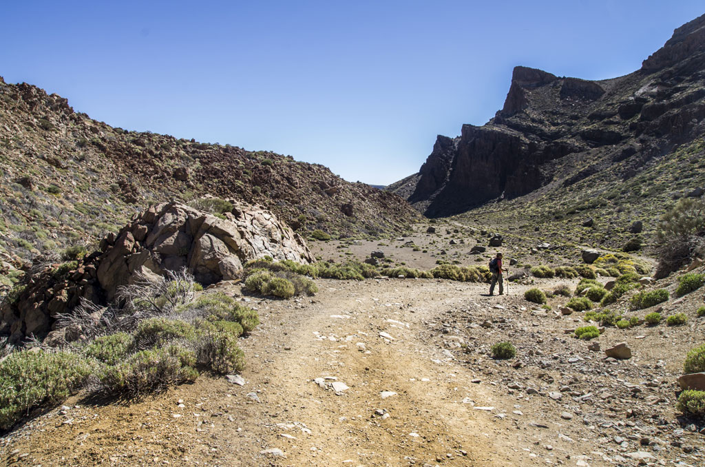 Sentier de montagne dans le parc national du Teide, Tenerife, avec marche pour randonneurs.