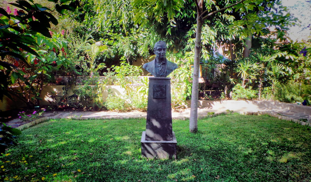Buste dans un jardin entouré de verdure à Tenerife.